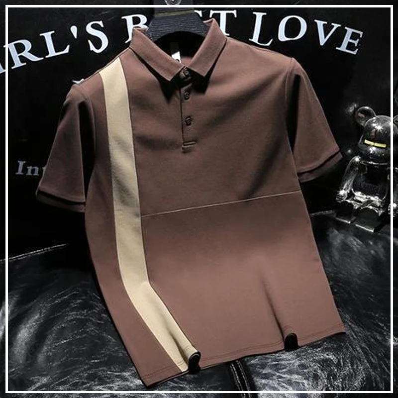 

2024 New Summer High-end Retro British Style Fashion Patchwork Contrasting Color Casual Business Loose Short Sleeved POLO Shirt