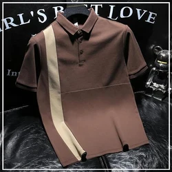2024 New Summer High-end Retro British Style Fashion Patchwork Contrasting Color Casual Business Loose Short Sleeved POLO Shirt