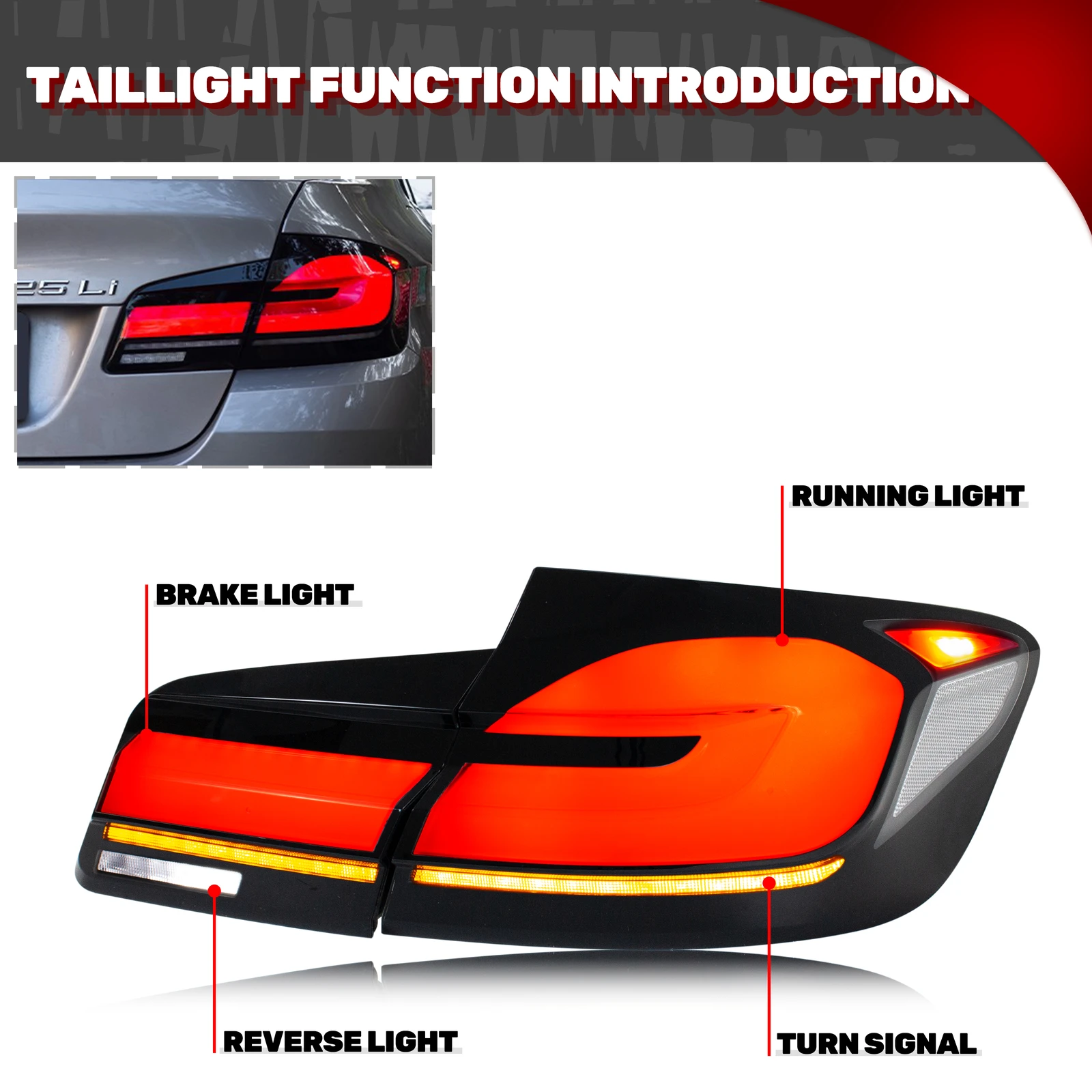 LED Tail Lights for BMW F10 5-Series M5 2010-2016 Sequential Turn Signal E-Mark White Rear Lamps Assembly [Not Fit F11&G30]