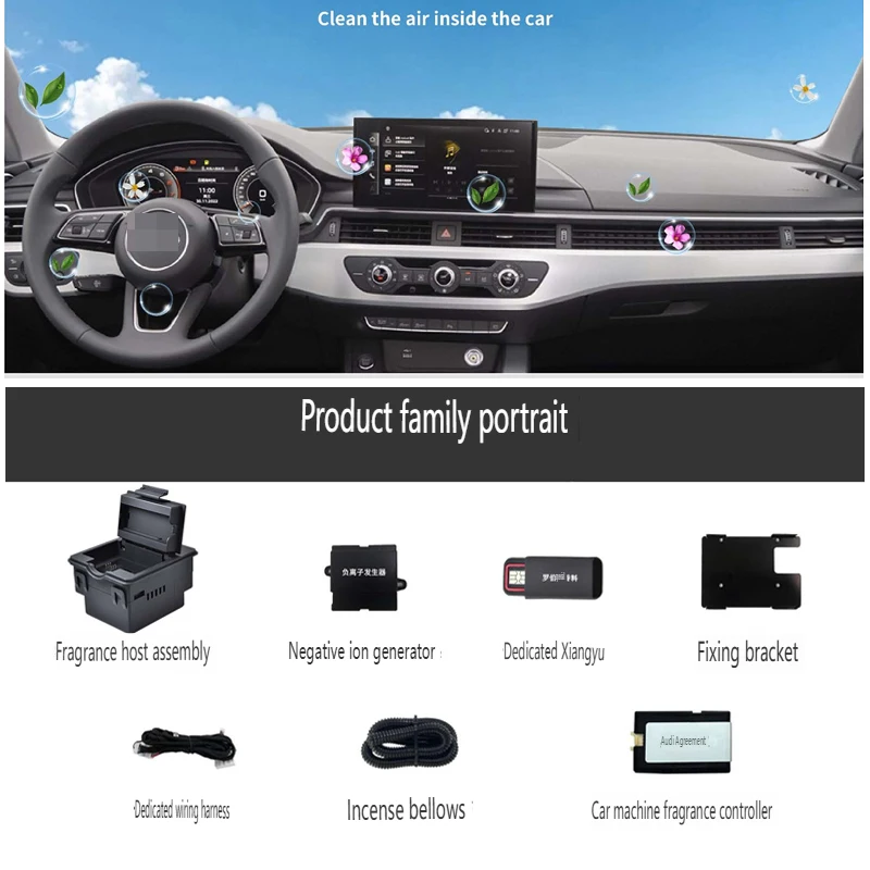 For Audi fragrance system car MMI control For A4 B9 A5 A6L C8 A7 A3 Q2L Q3 Q5 Q7 Aromatherapy Perfume Negative Ion Modification
