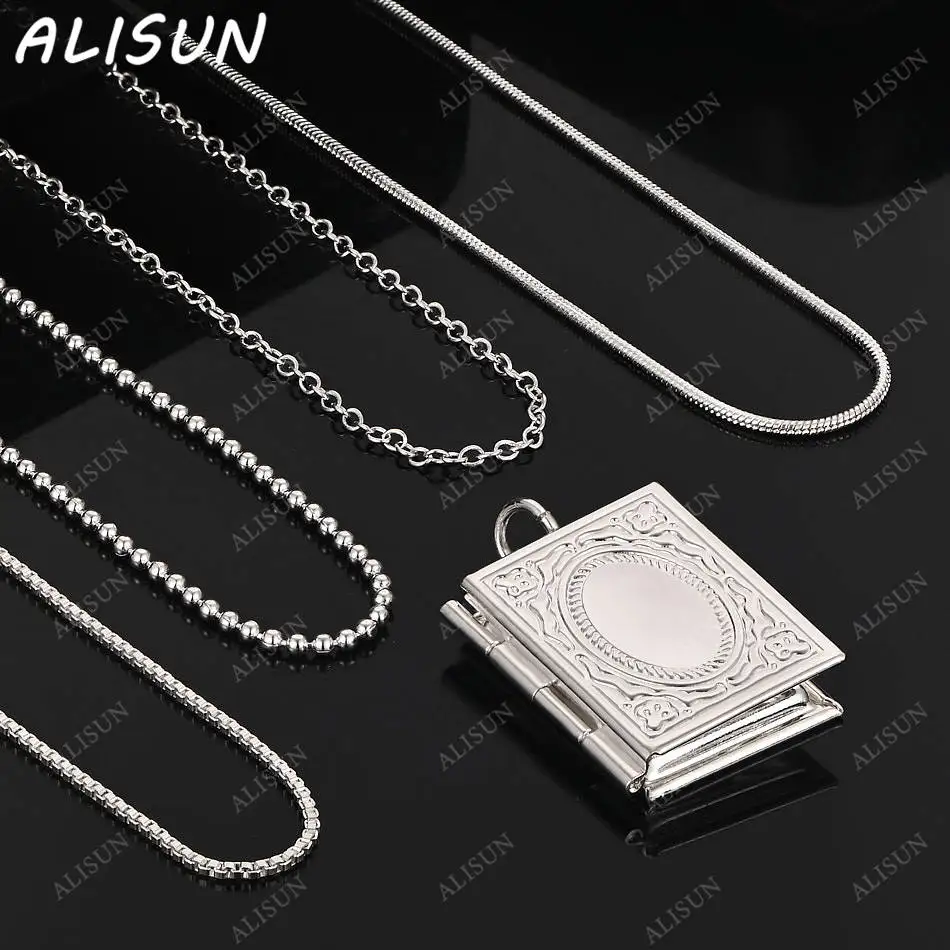 

ALISUN 40-75cm 925 Sterling Silver Design Book Pendant Necklace For Women Men Charm Trend Birthday Gifts Fashion Party