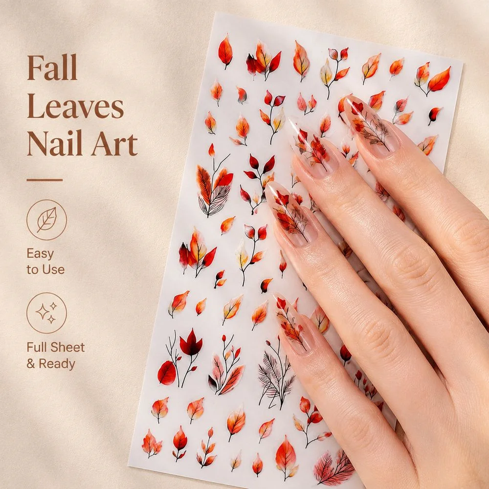 1Pc DIY Nail Art Stickers Ins Style Vivid Autumn Fall Maple Leaf Watercolor Decals For Thanksgiving Party Manicure Decor