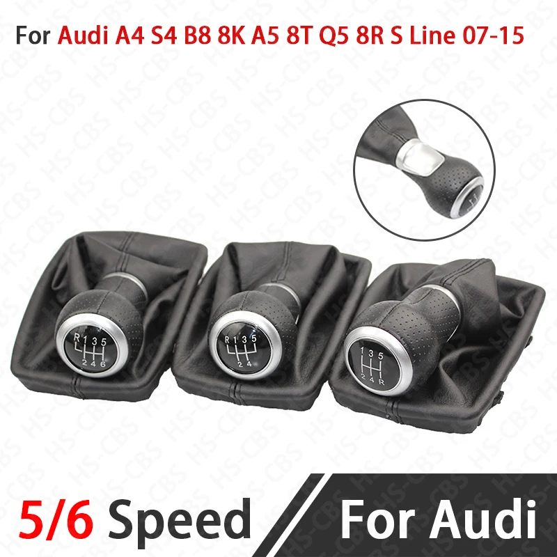 

5/6 Speed Car gear knob PU Leather Shift KnLever Boot Cover For Audi A4 S4 B8 8K A5 8t Q5 8R S Line 2007-2015