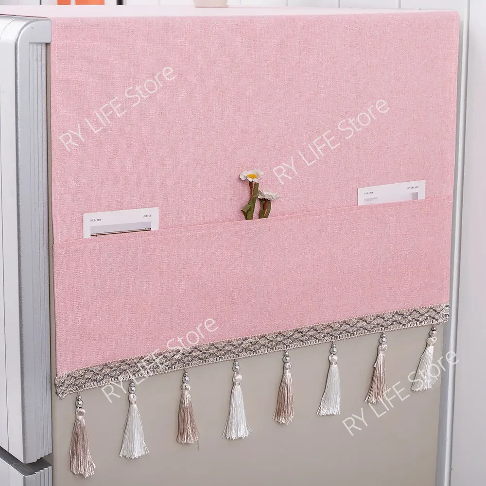 Nordic Style Refrigerator Cover with Tassels 67x170cm Double-Opening Refrigerator Dust Cover Washing Machine Towel Fridge Coat