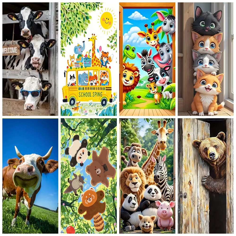

Forest Animals Kids Birthday Party Decoration Background Bear Deer Rabbit Cow Funny Door Cover Cute Backdrop Baby Shower Supplie