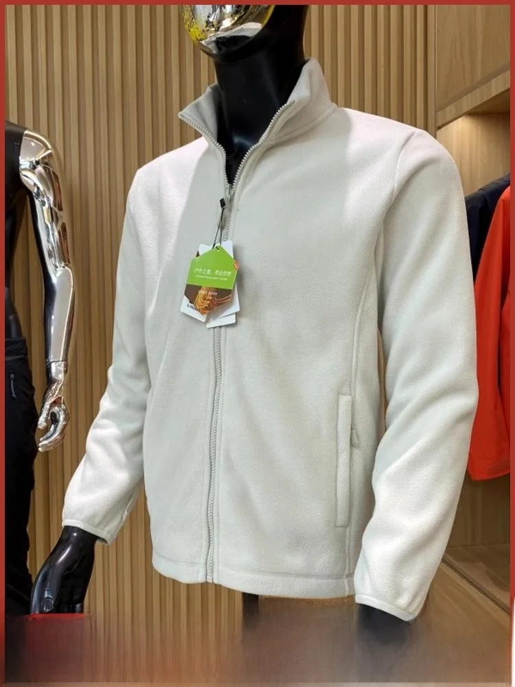 

Thiened Outdoor Men's Double-sided Fce Stand Collar Open Cardigan Jaet Youth Trend Spring Autumn Stand Fit Long Sve