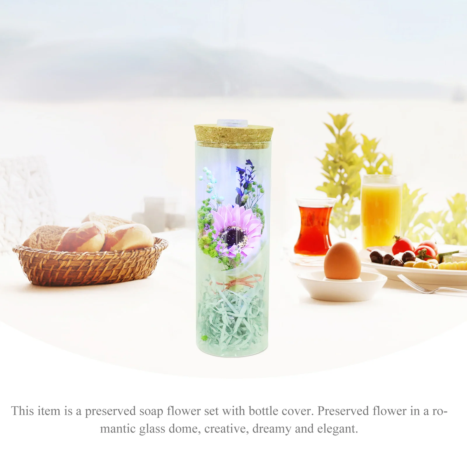 

Pink Sunflower Preserved Flower Bottle Luminous Soap Flowers Romantic Glass Dome Decoration Birthday Gift Romantic Preserved