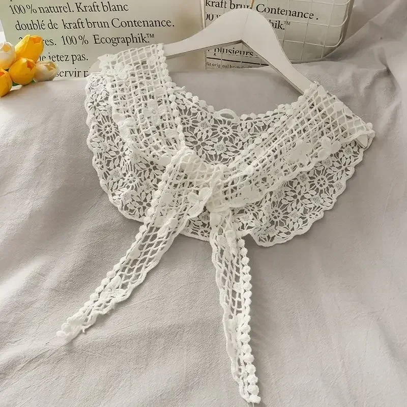 Renda de malha crochê oco colar falso feminino pequeno xale decorativo colar falso roupas femininas acessórios colar destacável