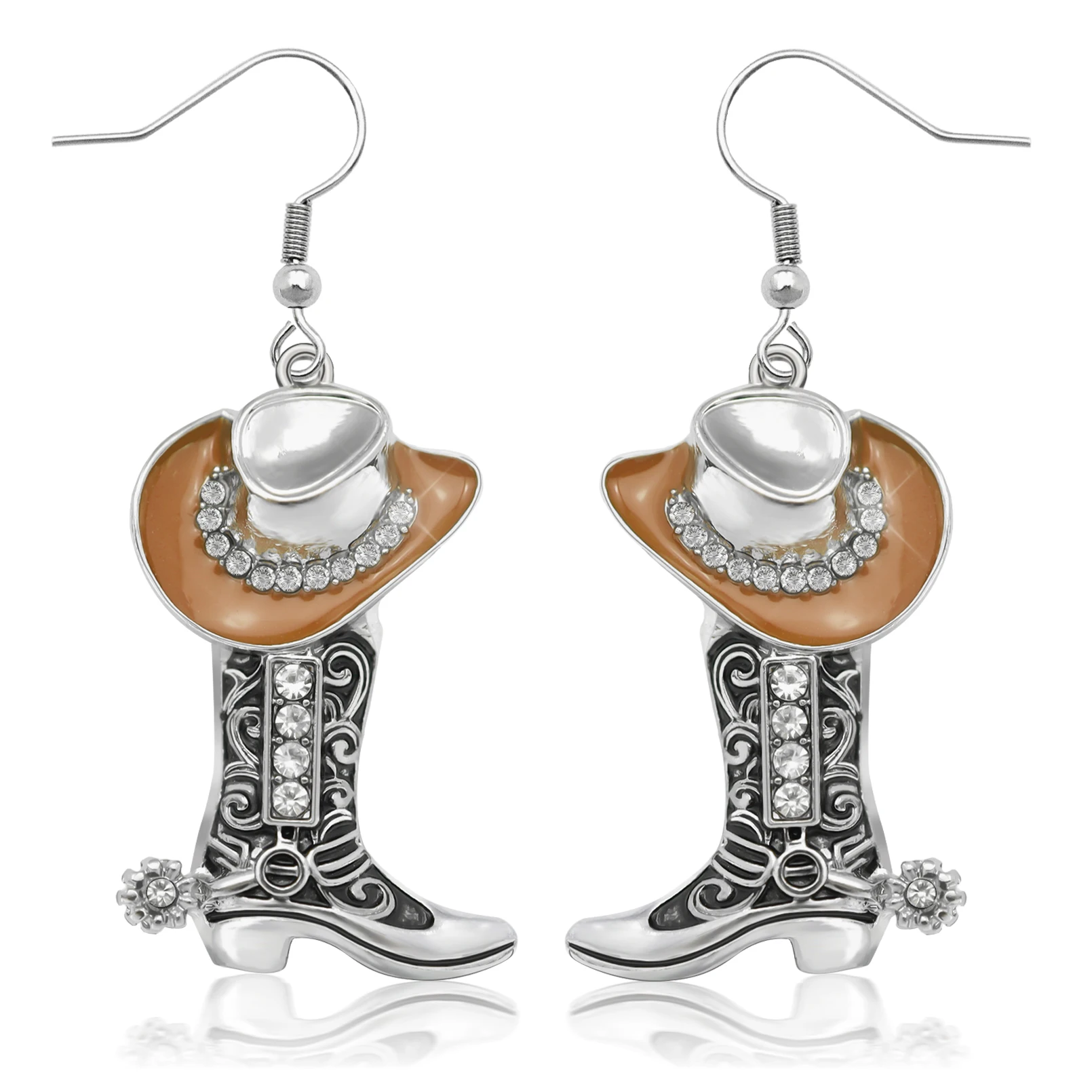 Women Vintage Western Cowboy Hat Boots Pendant Earrings Fashion Stainless Steel Drop Earring Charms Jewelry Accessories Gift