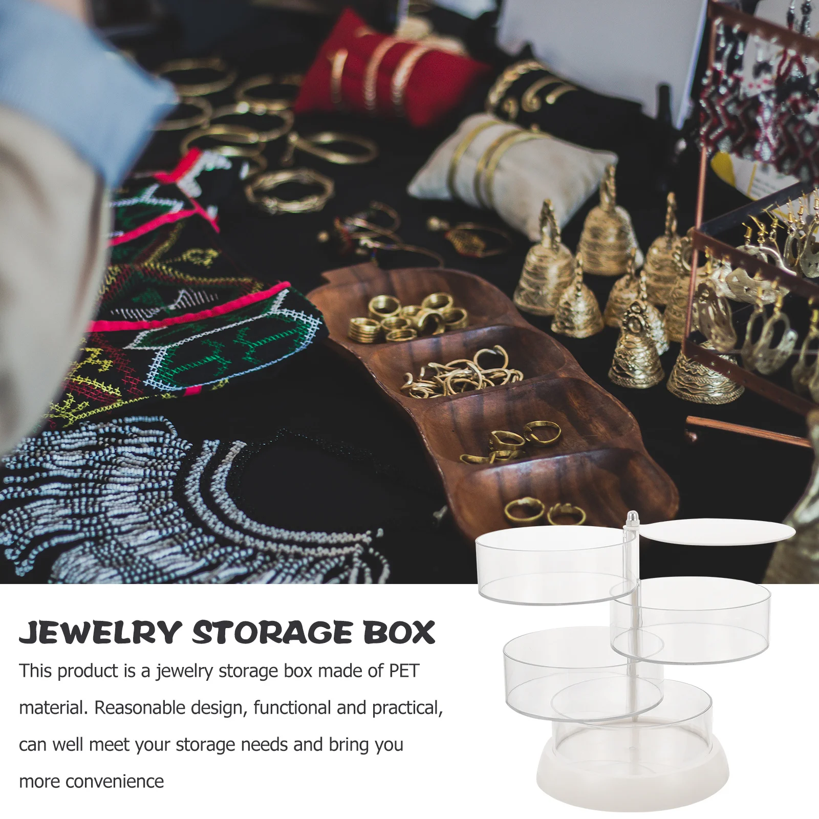 

4-Layer Rotating Jewelry Storage Box Clear Organzier for Bracelets Necklaces Rings Earrings Display Case Dust-Proof Minimalist