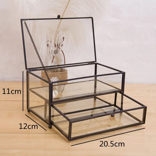 Double Glass Jewelry Box Drawer Storage  Display es s Organizer  Tray Cosmetic   Deskt Decorative