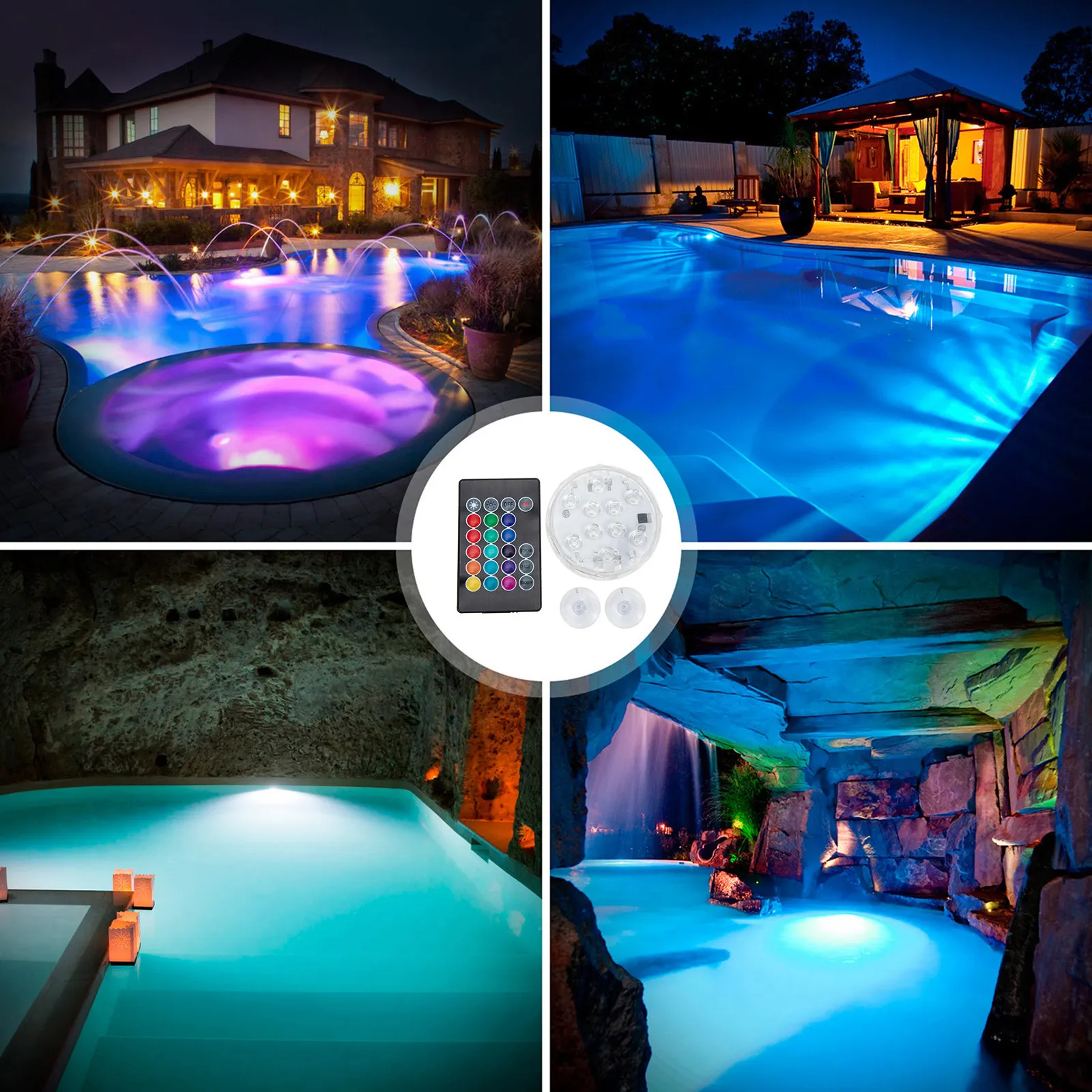 

Подводный светодиодный светильник RGB, многоцветный, с дистанционным управлением, погружная лампа для бассейна, спа, фонтана, декоративное освещение
