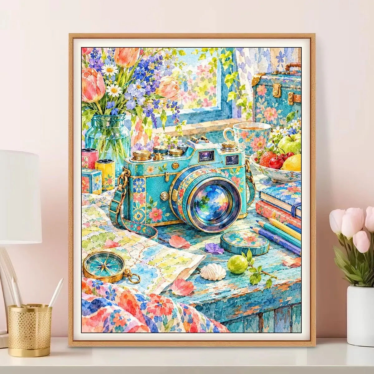 9CT 14ct Camera  Printed Kit Cross Stitch Embroidery DIY Needlework Home Decor Crafts With Needles Threads 110 Colors