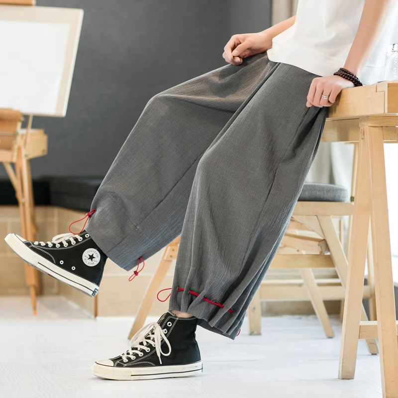 

Chinese Style Baggy Pants Men's Cotton Linen Pants Casual Harem Pants Men Joggers Summer Trousers Korean Streetwear Trousers