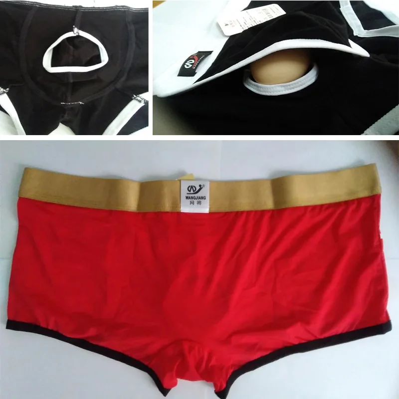 Boxers transparentes da frente aberta dos homens, roupa interior sexy, gelo seda Boxer Shorts, Virilha Buraco, masculino Slip Cueca, Wangjiang