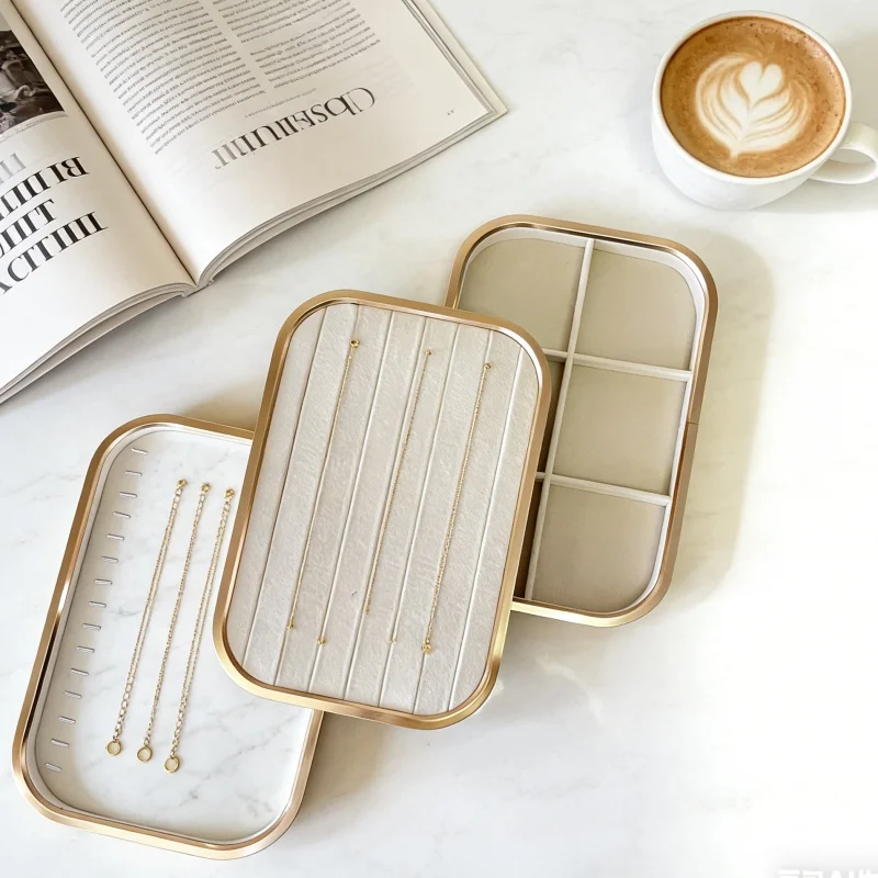 

Элегантный подарочный набор украшений, металлический демонстрационный поднос с бархатной подкладкой для колец и ожерелий, подарок на День святого Валентина или день рождения для нее