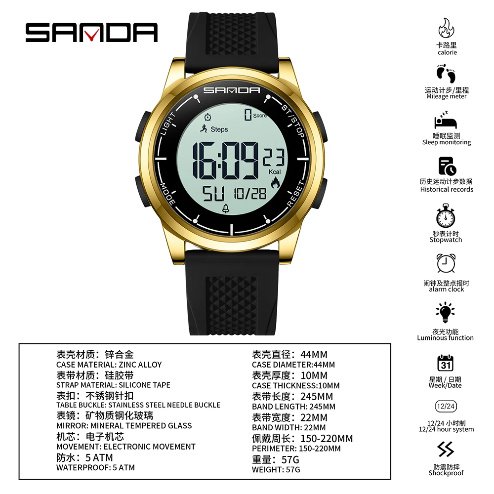 SANDA, última moda, nuevos relojes deportivos para estudiantes, reloj de paso con calorímetro, reloj electrónico inteligente multifuncional resistente al agua para hombres, oferta