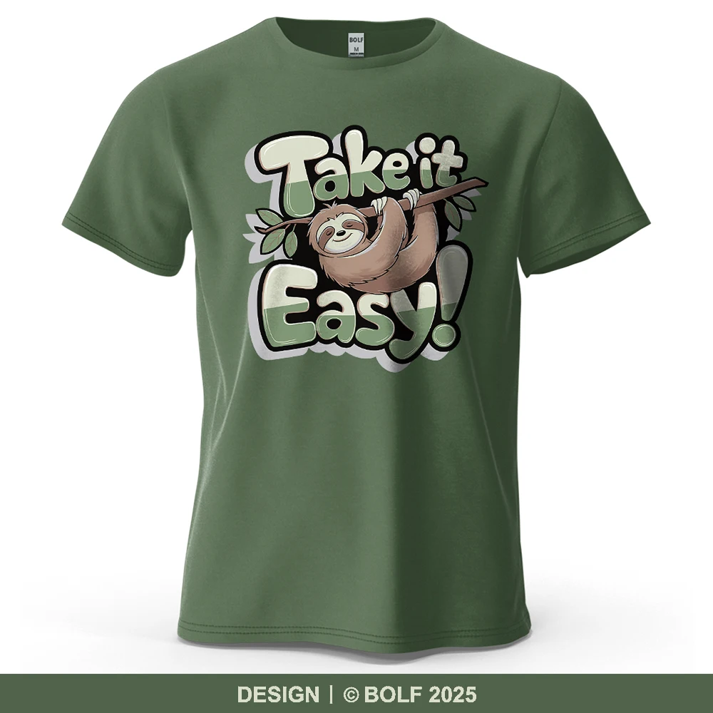 Take It Easy Bedrucktes Herren-T-Shirt aus 100 % Baumwolle, übergroßes Faultier, niedlicher positiver Slogan, Grafik-T-Shirts für Damen, Tops, T-Shirts, Streetwear