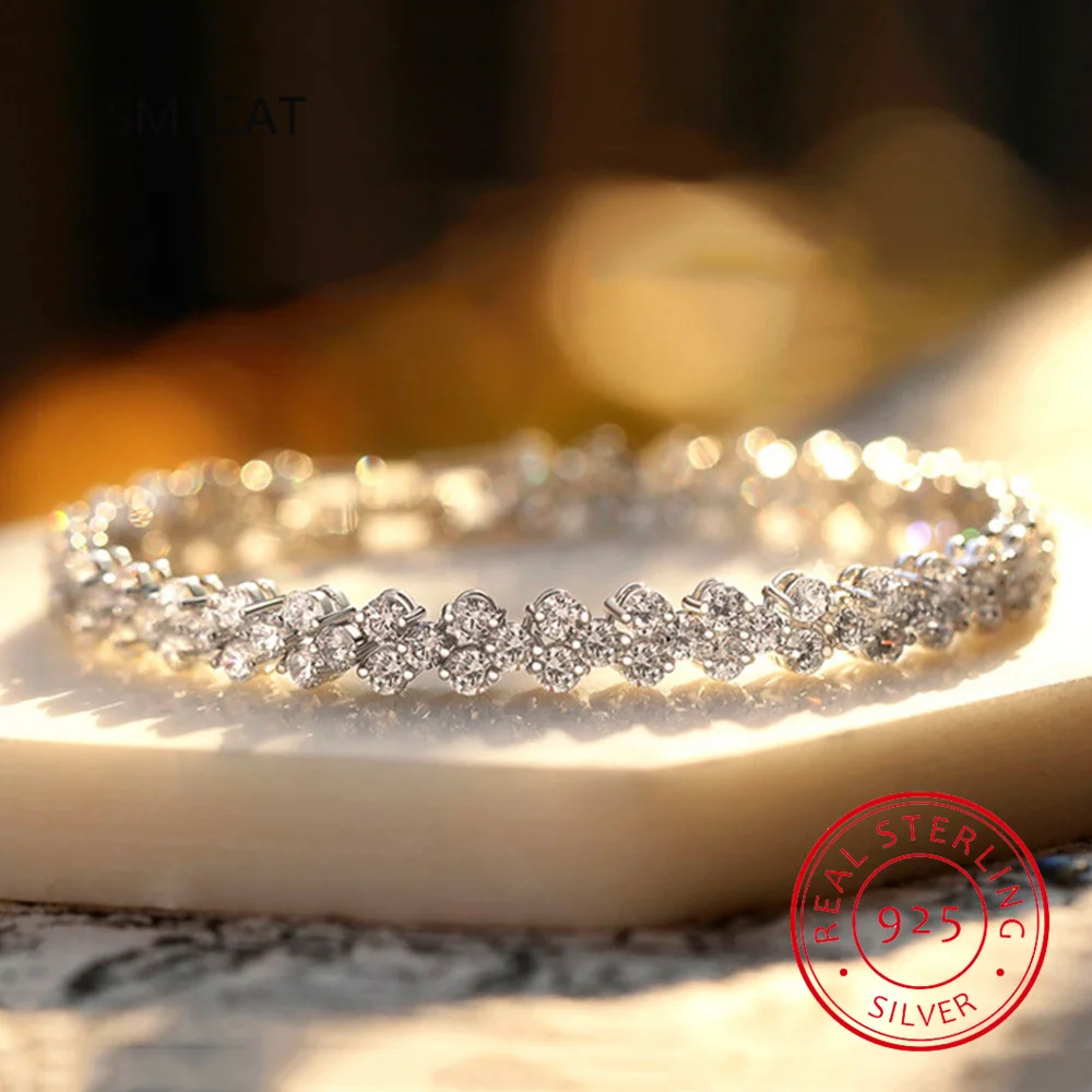 14K White Gold Roman Lab Moissanite Diamond Bracelet Engagement Wedding bangles Bracelets for women Bridal Jewelry