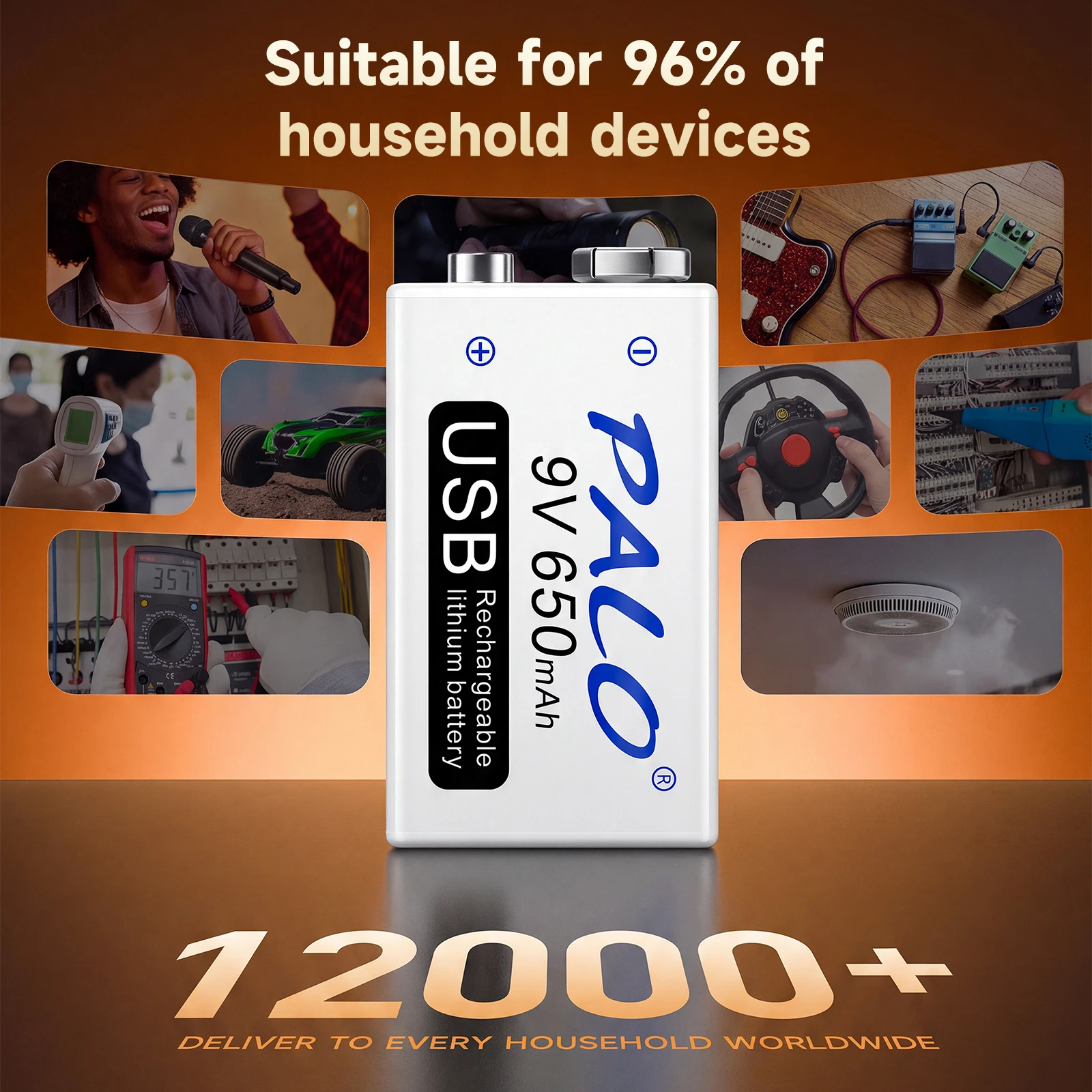 Akumulator PALO 9V 650mAh 6F22 Type-C 9V Li-ion do multimetru, mikrofonu, zabawek, pilota zdalnego sterowania, KTV — zdjęcie produktu 4