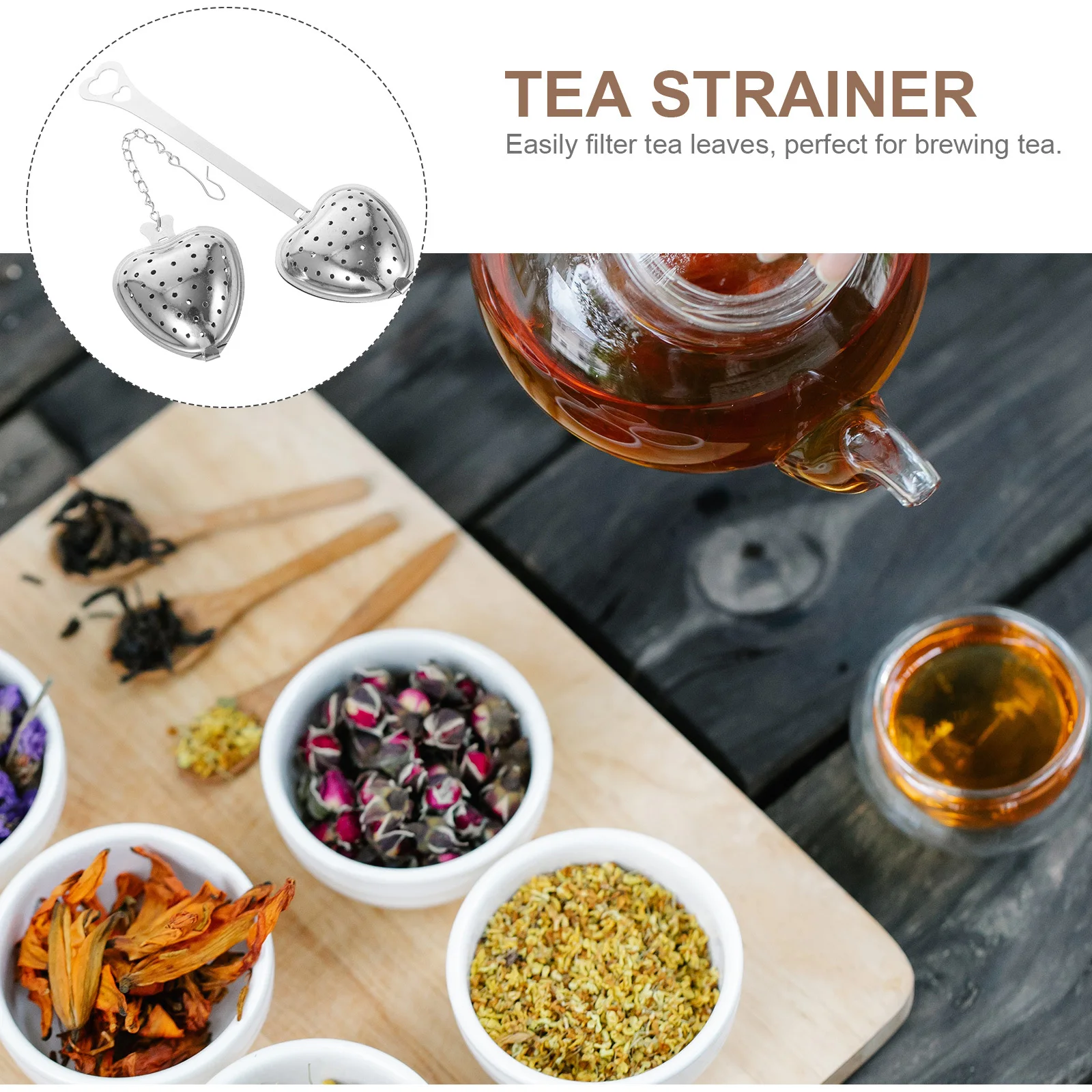 

2Pcs Heart Shaped Stainless Steel Tea Filter Reusable Fine Mesh Strainer for Hot Or Cold Brew Tea Home Supply Home Accessory