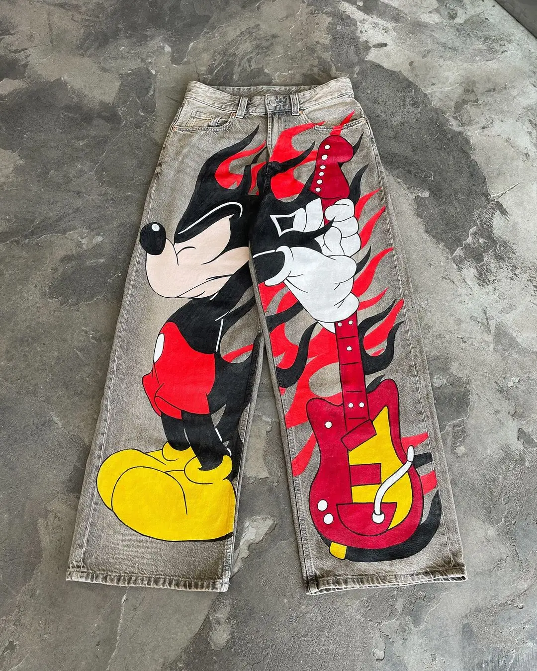 Harajuku Rockstar Mouse Graphic Wide Leg Jean Fashion Y2k Style Streetwear Denim męskie dżinsy pary spodnie z wysokim stanem