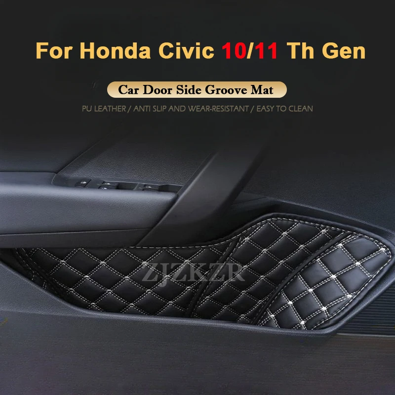 Car Door Side Groove Mat for Honda Civic 10th Gen and 11th Gen Leather Gate Slot Pad Storage Box Mat Auto Modified Accessories