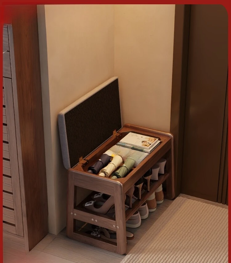 Solid wood shoe changing stool at the door of home, enter door for storage, wear a shoe stool at home, and  shoe