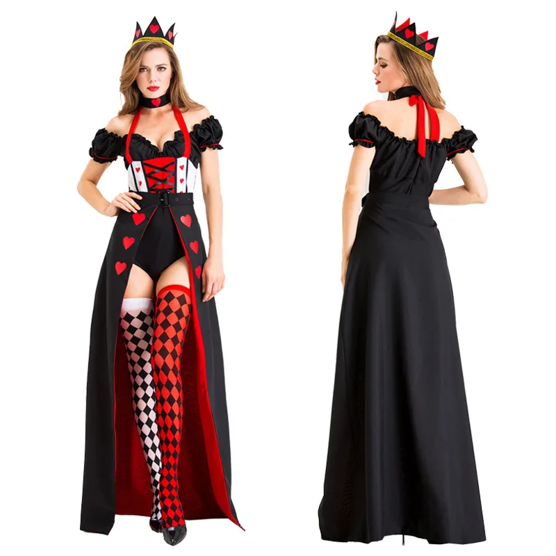 Queen Of Hearts Cosplay Dress Halloween Costumes For Women Sexy Slit Long Dress Anime Party Performance Vampire Demon  Devil