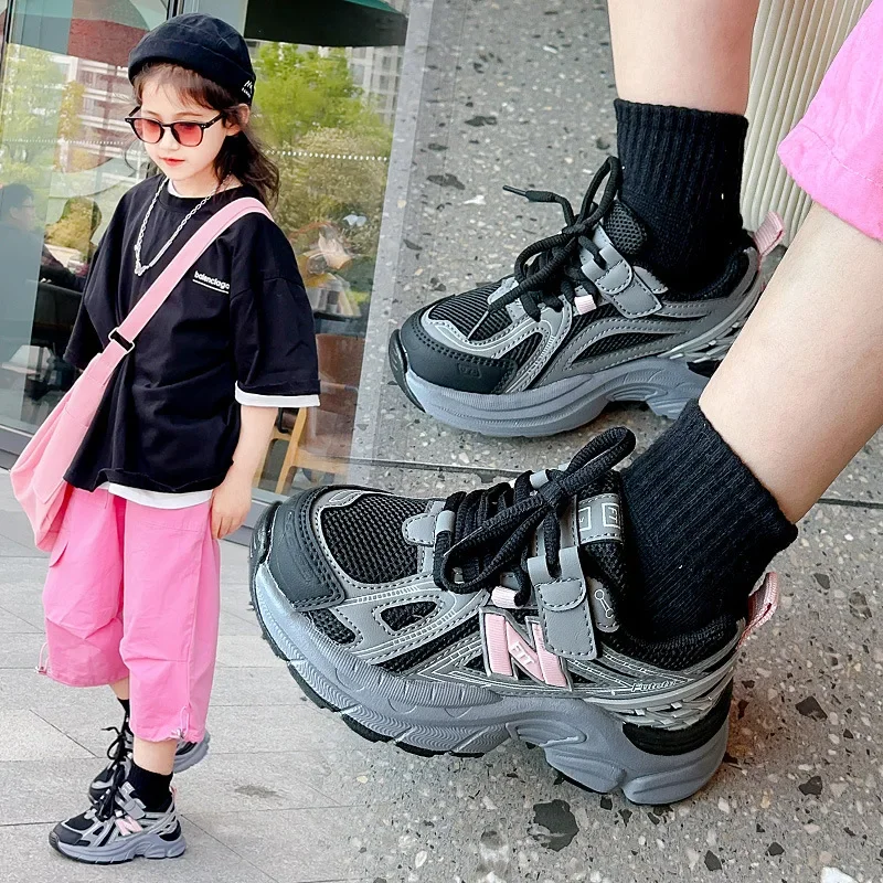 ashion New Boys Chunky Sneakers Lovely Pink Dad Shoes Trendy Children Casual Shoes Black Gray Girls Sneakers