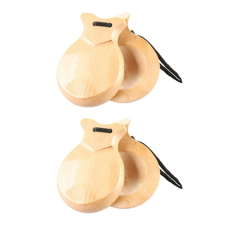 2Pcs Traditional Castanet Spanish Castanets Flamenco Dance Castanets with String Hand Clapper Orff Music Instrument