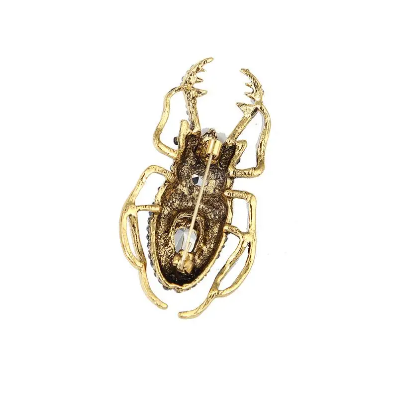 Imitation Beetle Insect Brooch Premium Enamel Rhinestone Inlaid Durable Metal Pin Fashion Jewelry for Coat Lapel Accessory