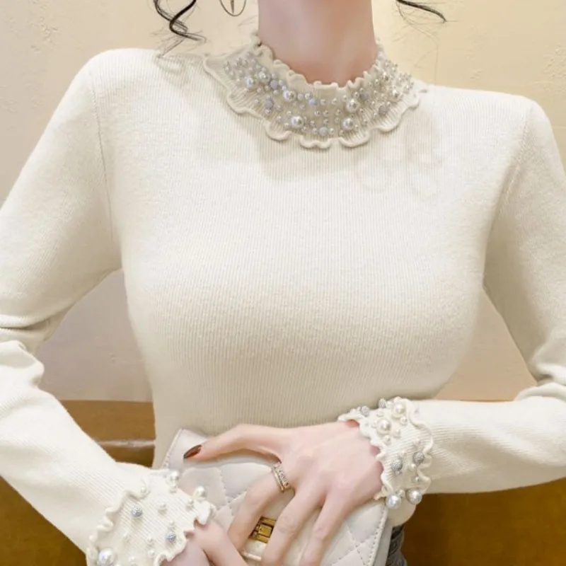 قميص Sweet Fungus Ee نصف الياقة المدورة المحبوك للنساء لخريف وشتاء سترة جديدة بقصة ضيقة #3