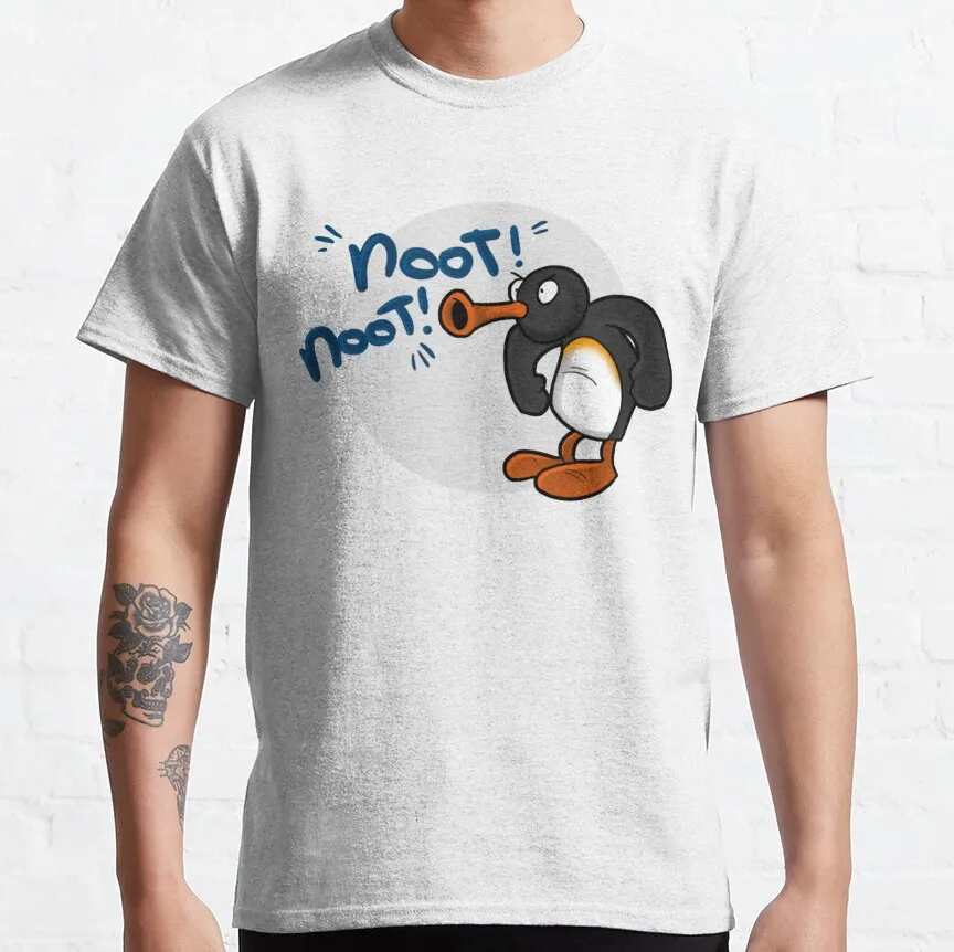 

Angry Pingu Noot Noot cute Retro 80s cartoon graphic t shirts Funny Penguin Lover Gift 100% cotton large size tops