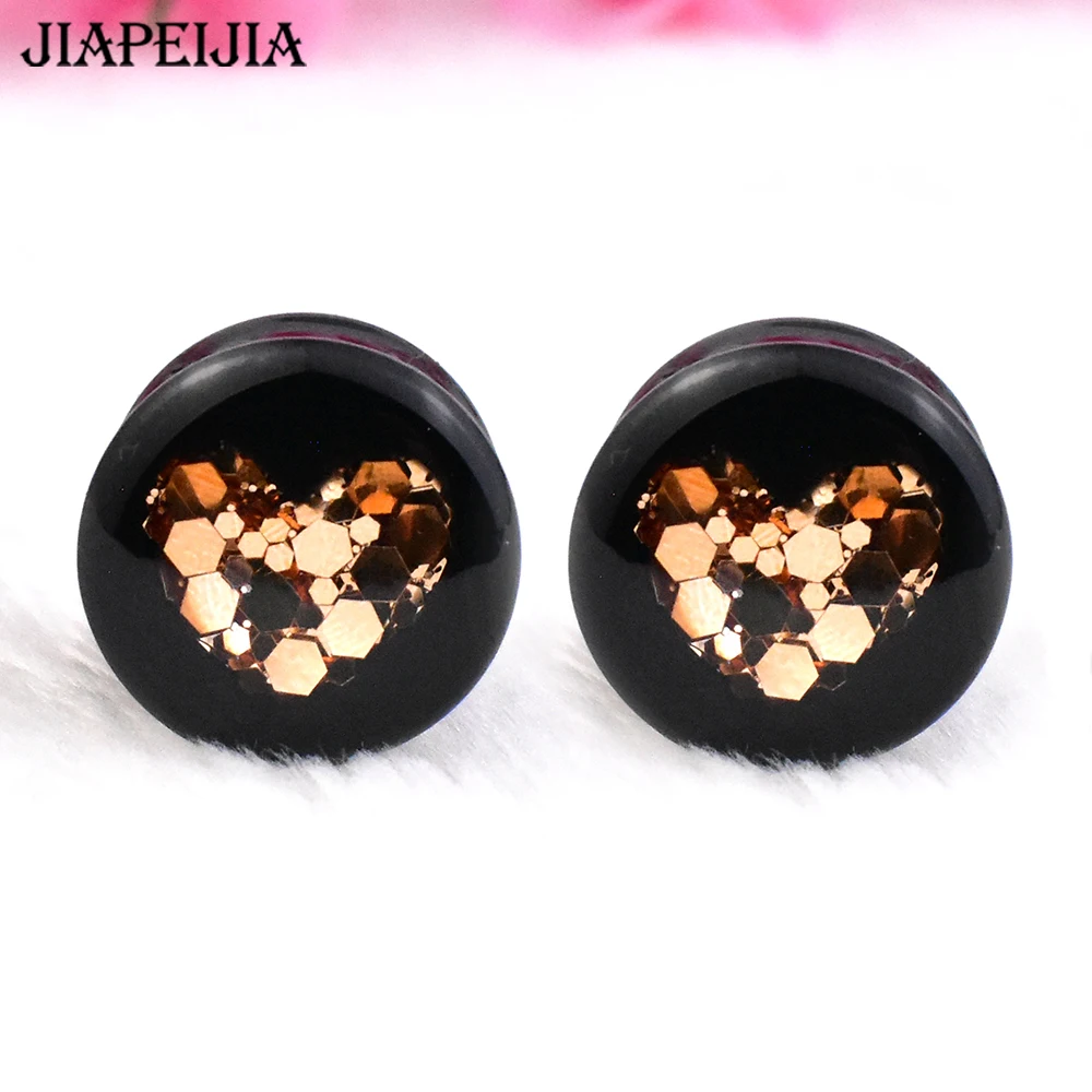 8-42mm Metal Colour Sequin Acrylic Ear Gauges Tunnels and Plug Ear Expander Studs Stretching Body Piercing Jewelry