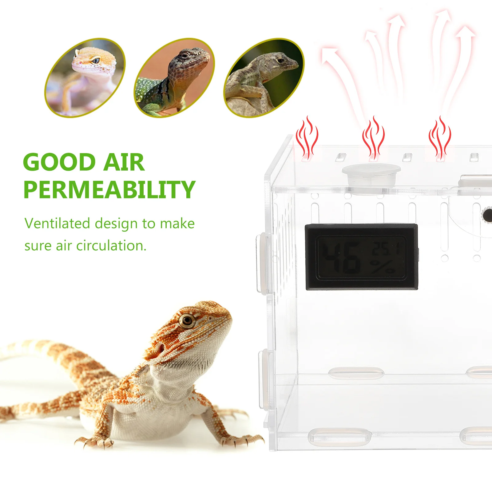 

Transparent Acrylic Reptile Box for Breeding Feeding Transport Small Animals Ventilated Lightweight Easy Assembly Storage Live