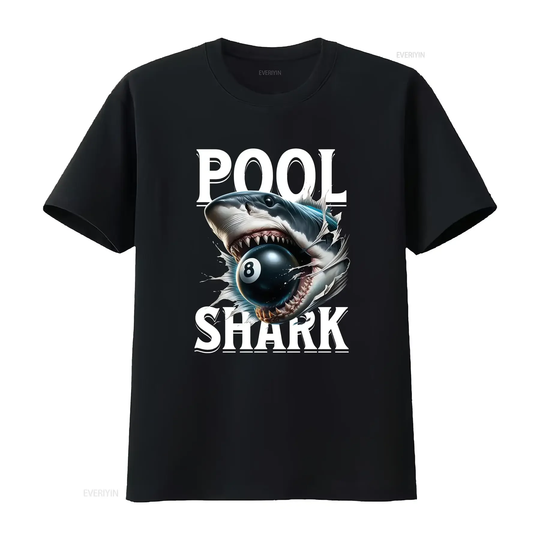 Pool gift shark player shirt billiards vintage Washed Versatile Unisex homme Stylish designer clothes Comfortable Casual