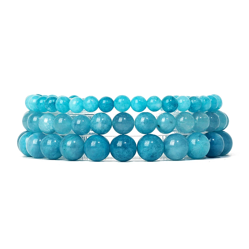 Reiki Aquamarine Bracelets Men Energy Quartz Healing Bracelet Women Polished Natural Stone Bead Bangle Aeroides Jewelry Pulsera