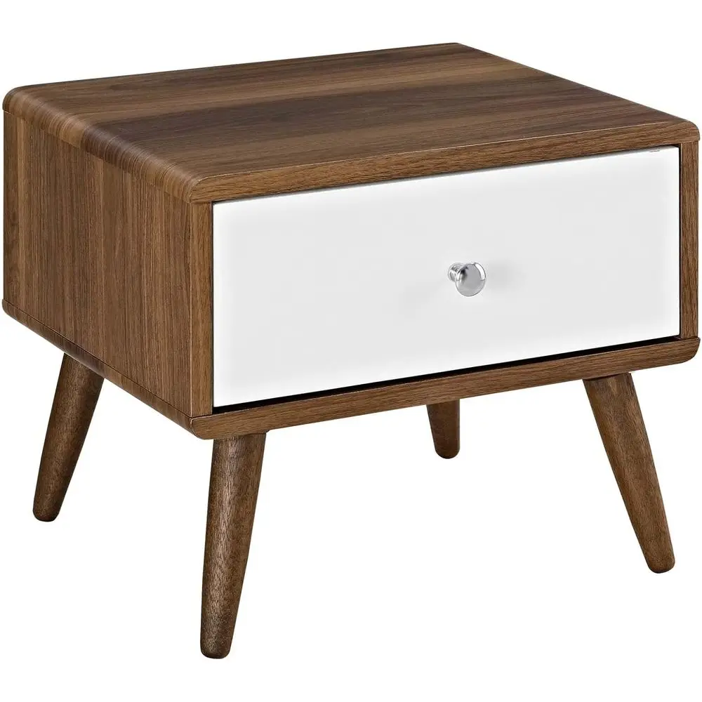 

Walnut Finish Nightstand with Century-Era Style for Bedside or Accent Use