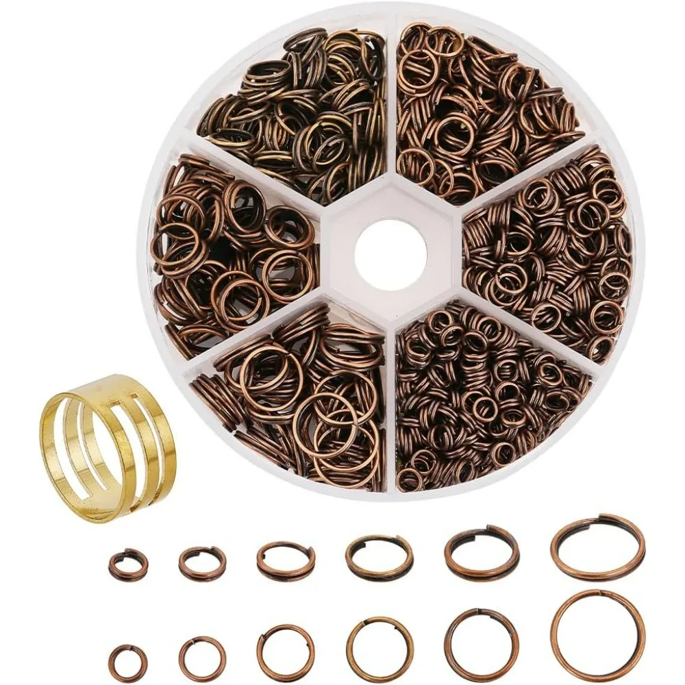 900 Pcs 6 Sizes 4/5/6/7/8/10mm Iron Split Rings Double Loop Jump Ring for DIY Jewelry Making Red Copper