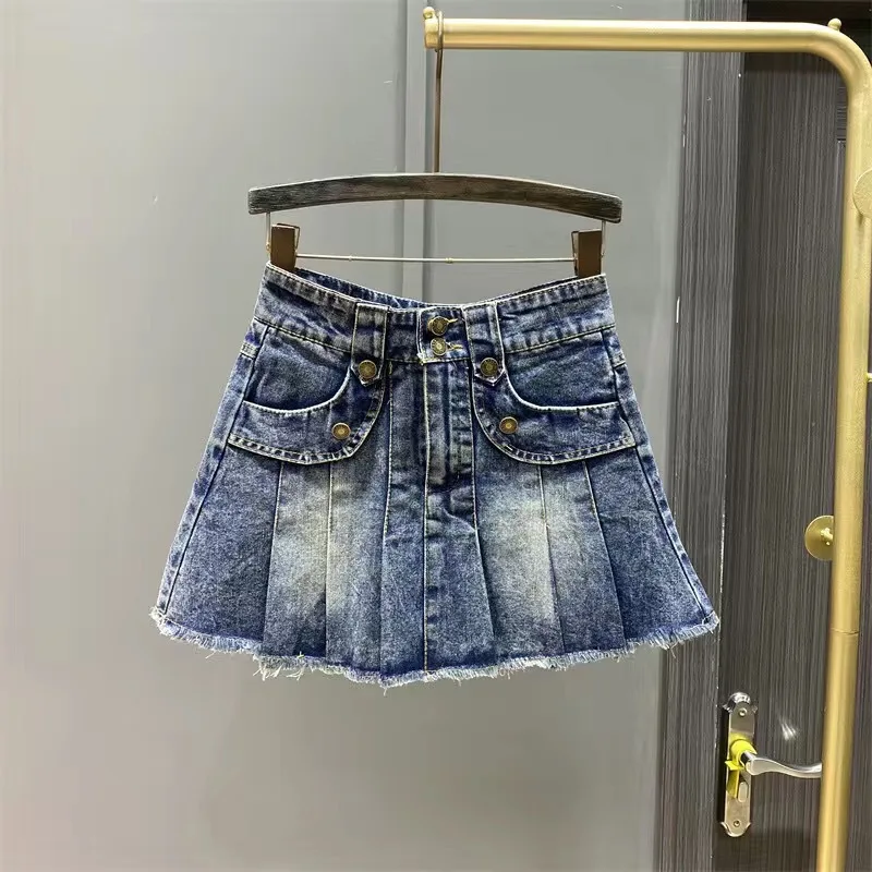 2025 Spring and summer Girls New Denim Shorts Cool Girls Denim Skirts Cute and Stylish Korean Pleated Skirt