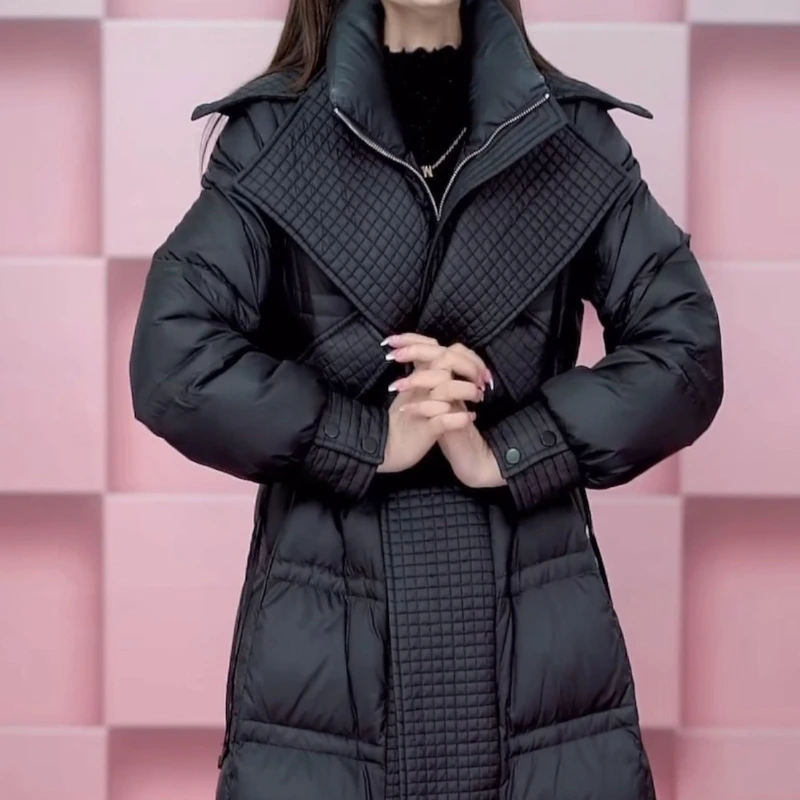 موضة سترة طويلة معطف المرأة 2025 جديد الخريف الشتاء ضئيلة سميكة معطف باركر الإناث الدافئة عادية الأبيض بطة أسفل معاطف #1