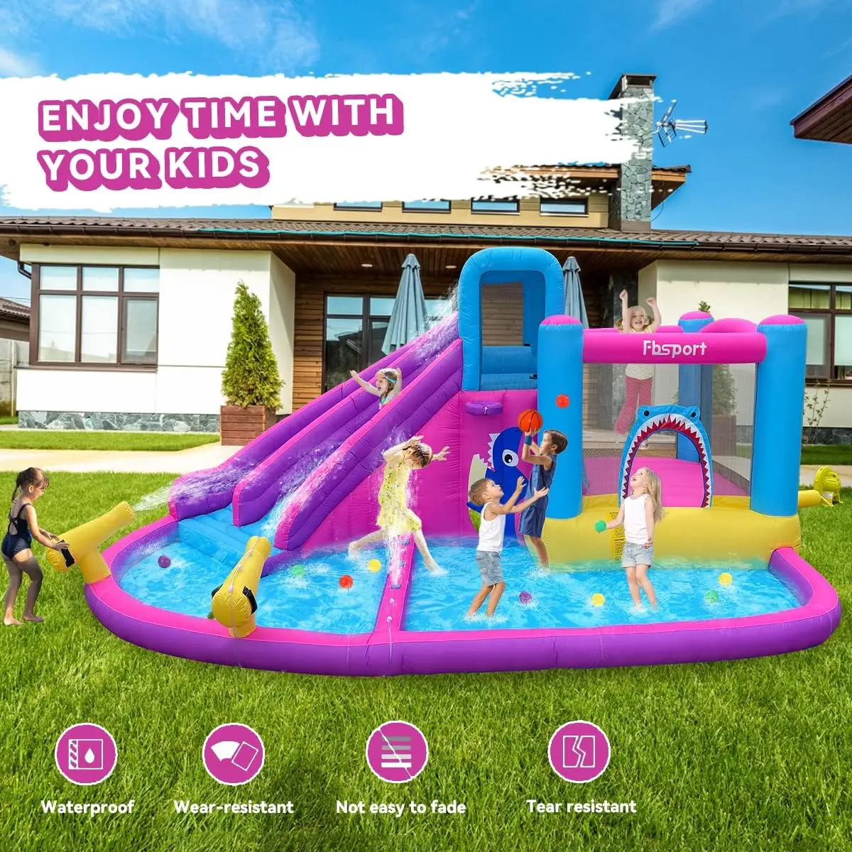 Twin Water Slides Inflatable Bounce House for Kids, Includes Ball Pit, Water Cannon, Climbing Wall – Children's Bouncy Castle with 550W Air Blower for Backyard, Indoor & Outdoor Use view 6