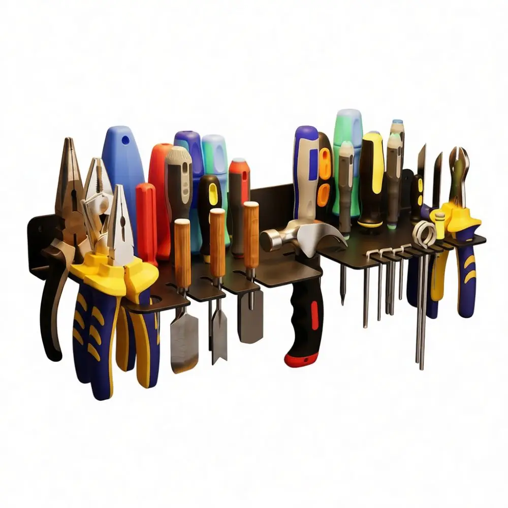 26 Holes Metal Tool Organizer Wall Mounted Garage Storage Rack Heavy Duty Carbon Steel Pliers Screwdriver Wrench Hanger Shelf