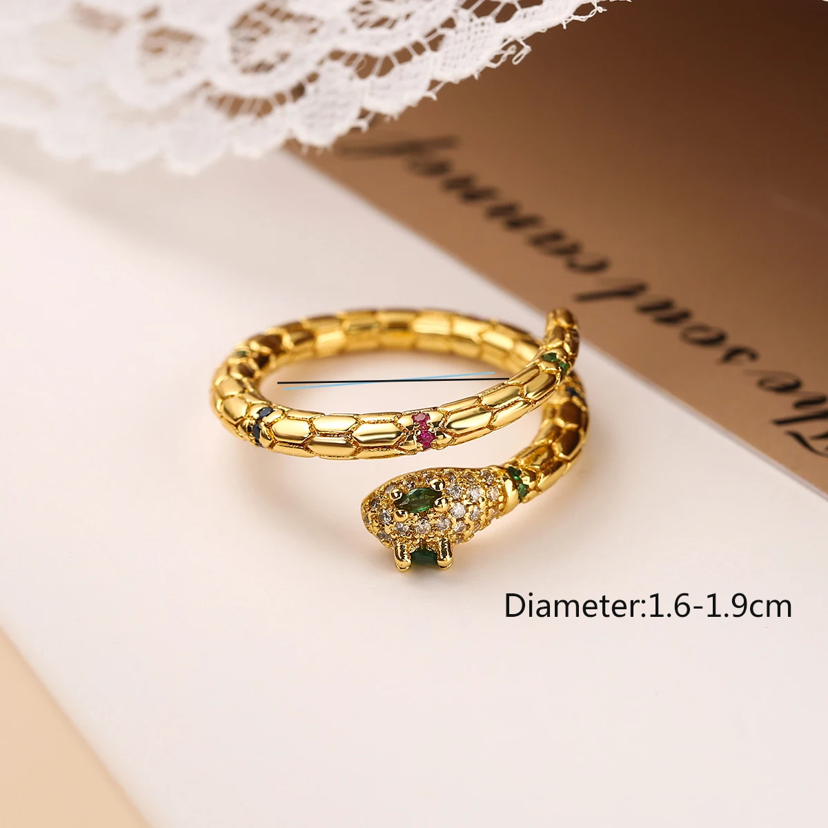 Hip-hop Women Open Rings,Vintage Snake Shape Finger Band with CZ Stone, Modern Lady Adjustable Party Jewelry