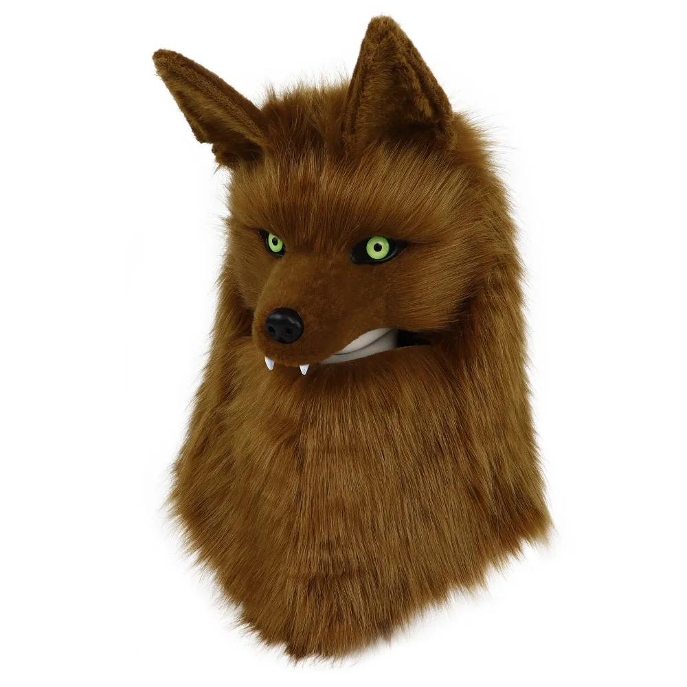 Furry Animal Wolf Dog Plush Faux Fur Masks for Halloween Masquerade Cosplay Costume Viking Medieval Dress Up Hood Props