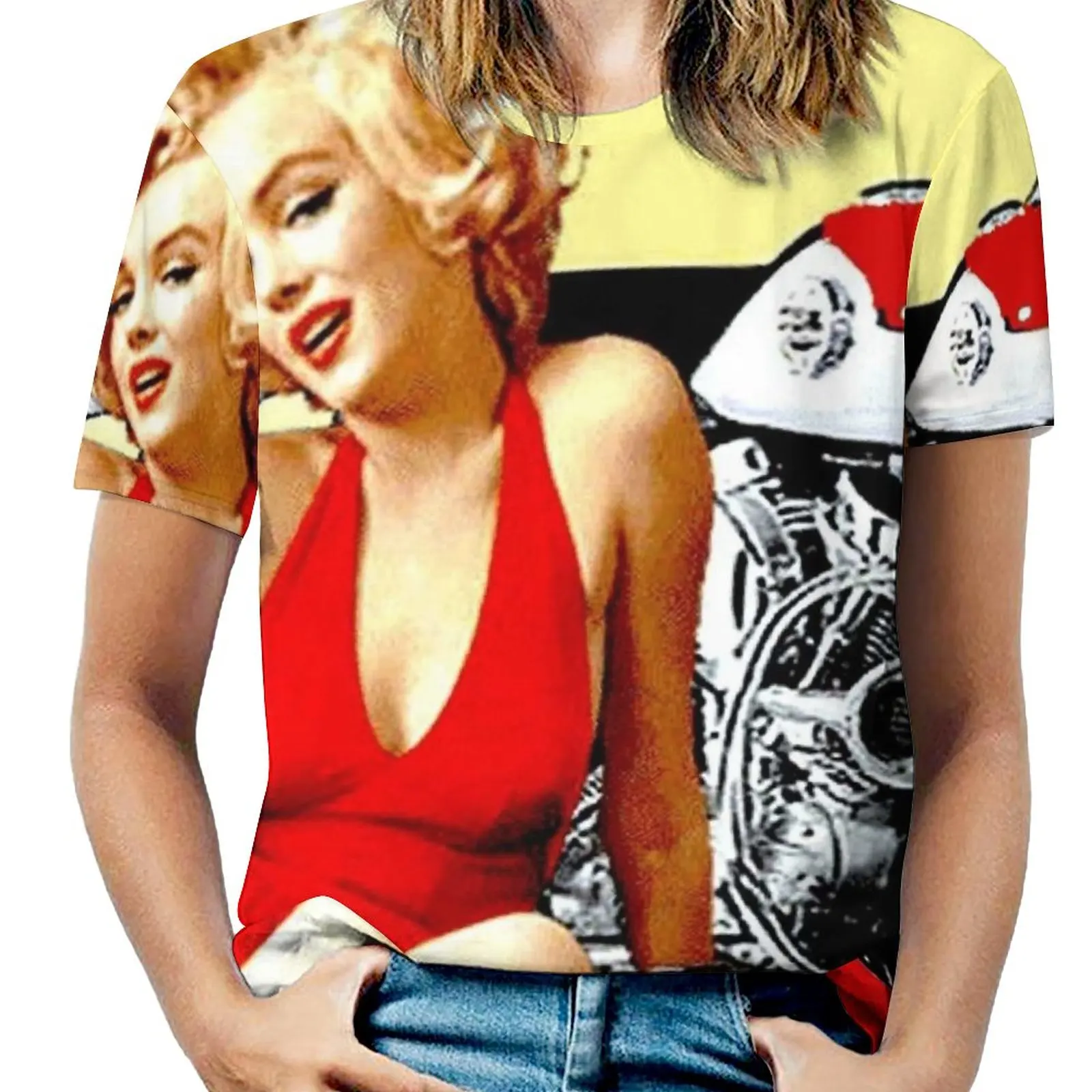 Marilyn Monroe : Motorcycle Print Women T-Shirt Crewneck Casual Short Sleeve Tops Summer Tees Marilyn Marilyn Monroe