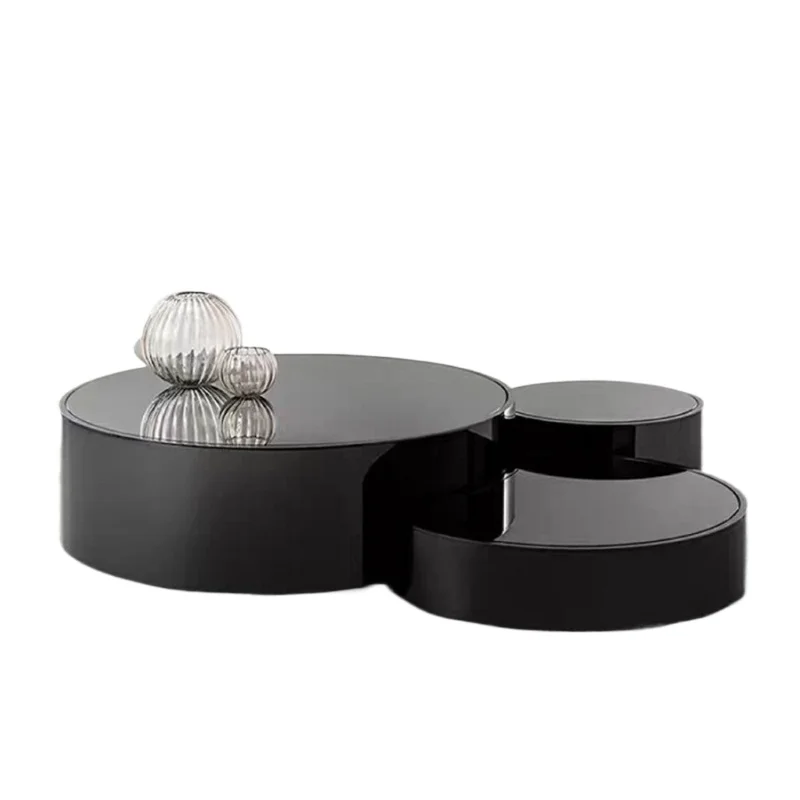 

Italian minimalist round combination coffee table marble stainless steel tea table light luxury high-end glass tea table
