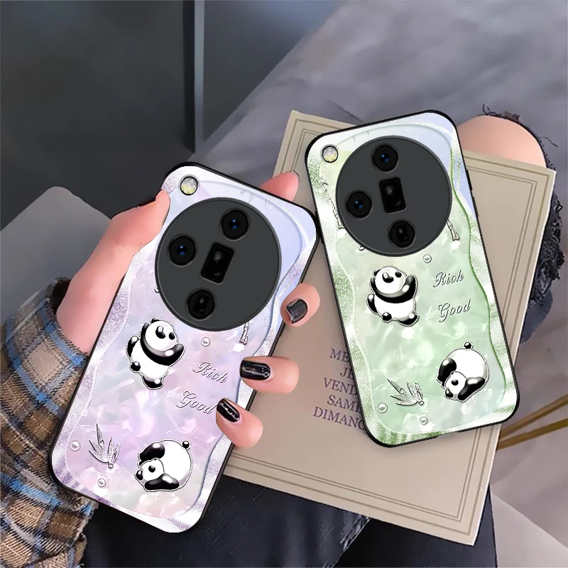 Lucky and adorable panda For Oppo Find F25 Pro/F23/F11/X5 Pro/X5 X3 X2 Lite/X8 Pro/X7 Ultra/X3 Neo/X8 Pro Black Glass Phone Case