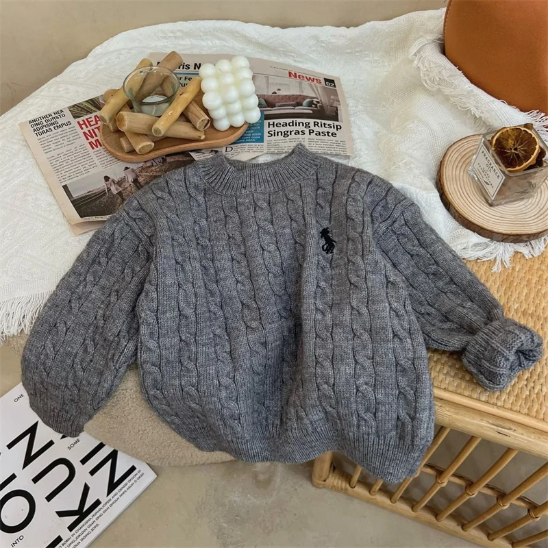 Boys Woolen Sweater Crochet Cotton Windbreak 2024 Red Plus Thicken Autumn Winter Outwear School Warm Children's Clothing